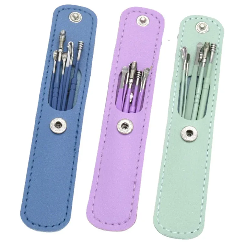 

6pcs/set Ear Picks with Keyring Bag Stainless Steel Earpick Ear Cleaning Removing Wax From Ears Earwax Remover Tools Curette