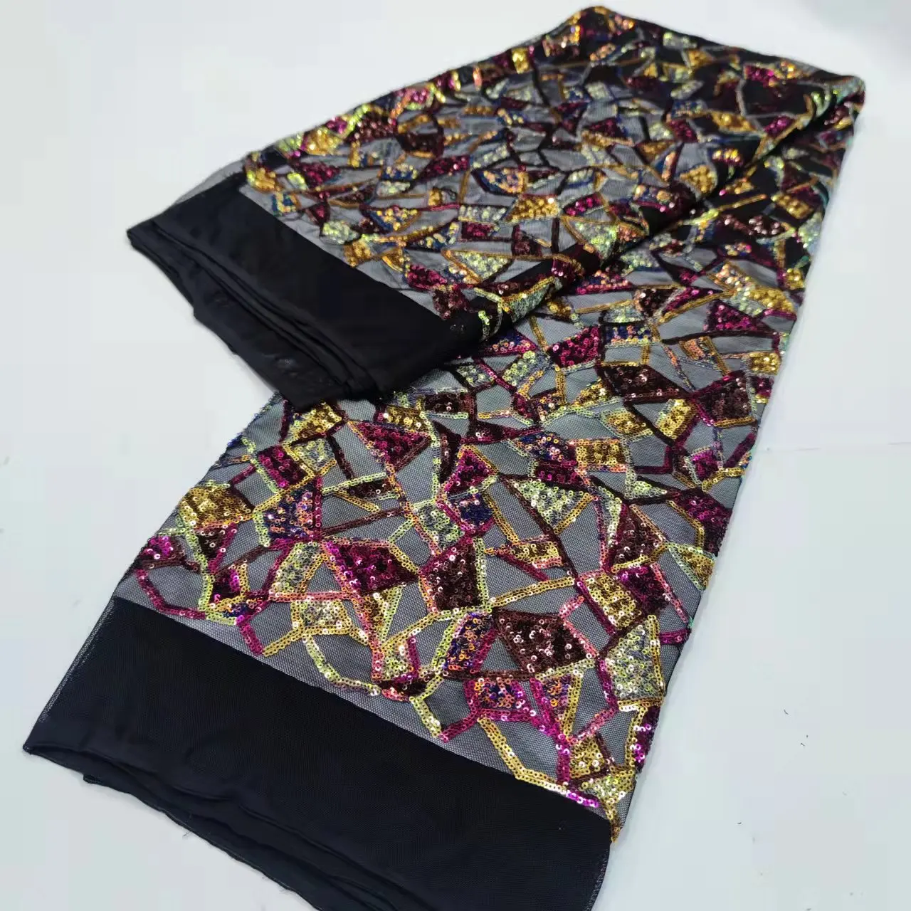 Applique African Lace Fabric 2022 High Quality Mesh Lace Multicolor Gold Line Sequins Nigerian Lace Fabrics For Wedding Dress