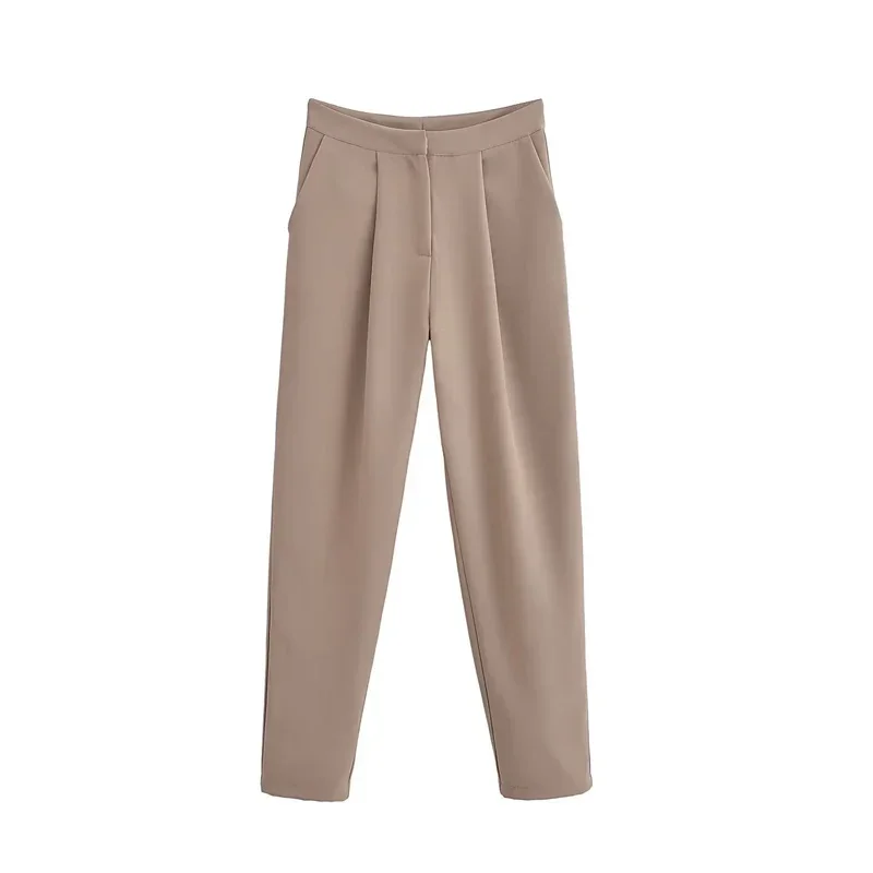 Fashion Woman Bloomers 2024 Pleated Low Waist Baggy Women's Pants for Women Front Zippers with Pocket Ladies Trousers