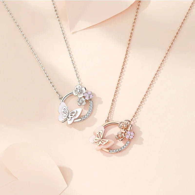 

Y2K S925 sterling silver 2024 new butterfly necklace light luxury trend collarbone chain lady Valentine Day pendant jewelry gift