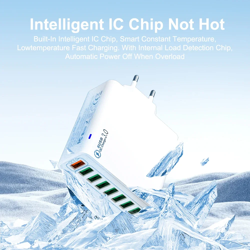 65W Portable 8 Ports USB Fast Charging Charger Quick Charge 3.0 Mobile Phone Adapter For iPhone 15 Pro Max Xiaomi Samsung Huawei