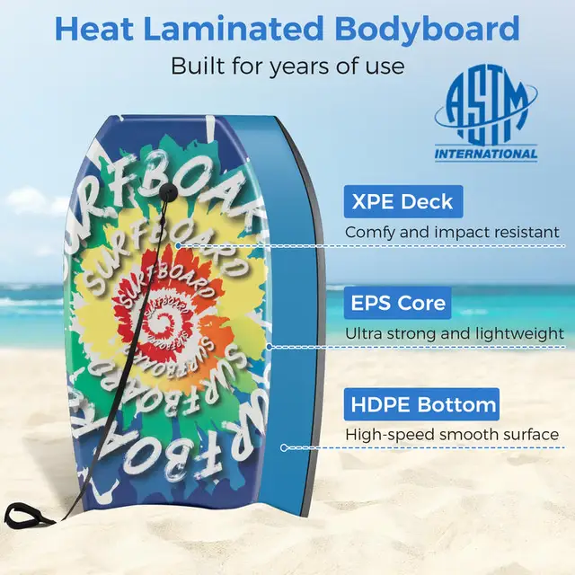 Lightweight Body Board Boogie Board with EPS Core XPE Deck HDPE Bottom Multicolor4-S