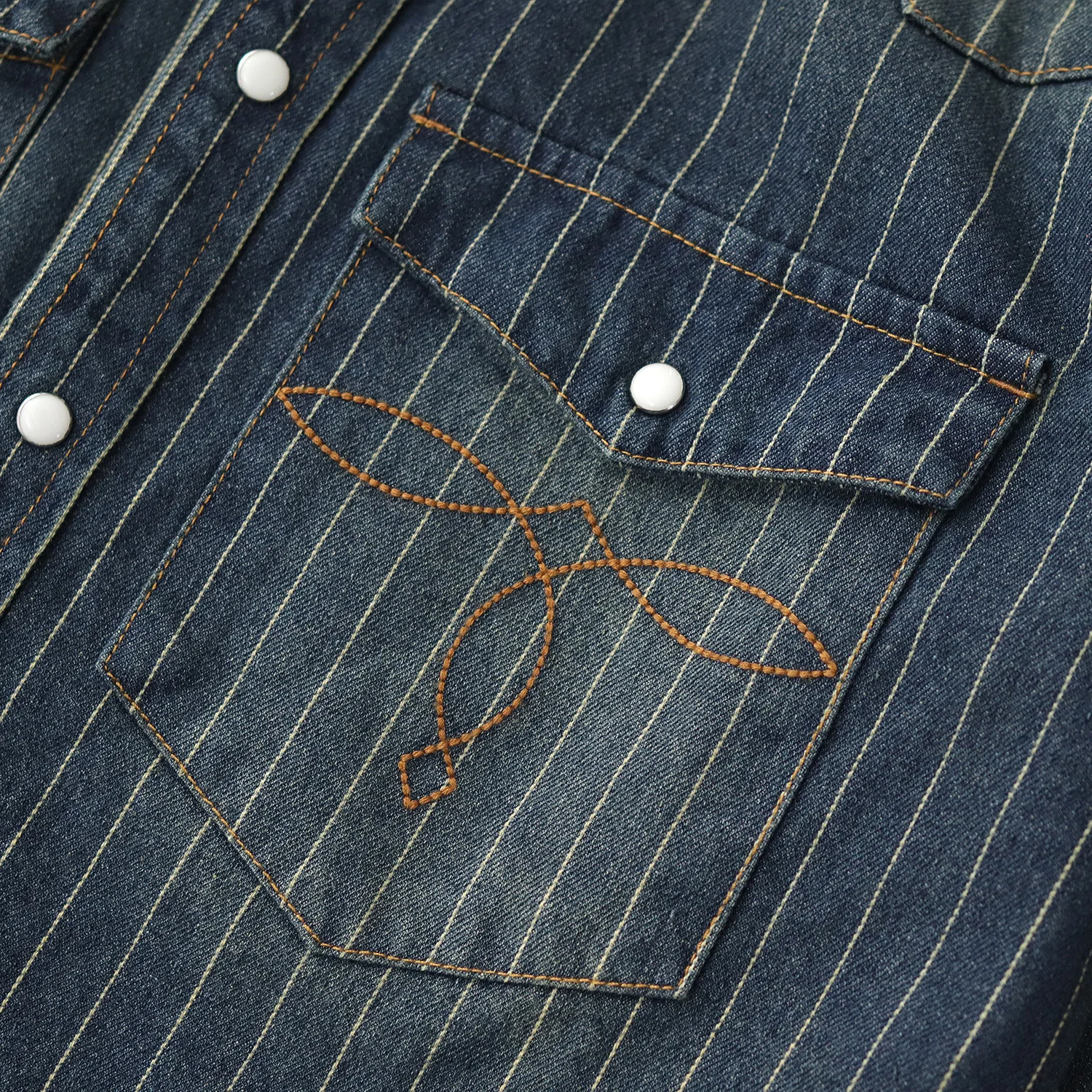 Vintage denim shirt men washed striped casual Khaki spring autumn long sleeve