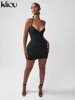 kliou Halter Solid Mini Dress Women Concise Sexy Cleavage Bandage Sleeveless Low Neck Classic Bodycons Female Basic Street Robe 5