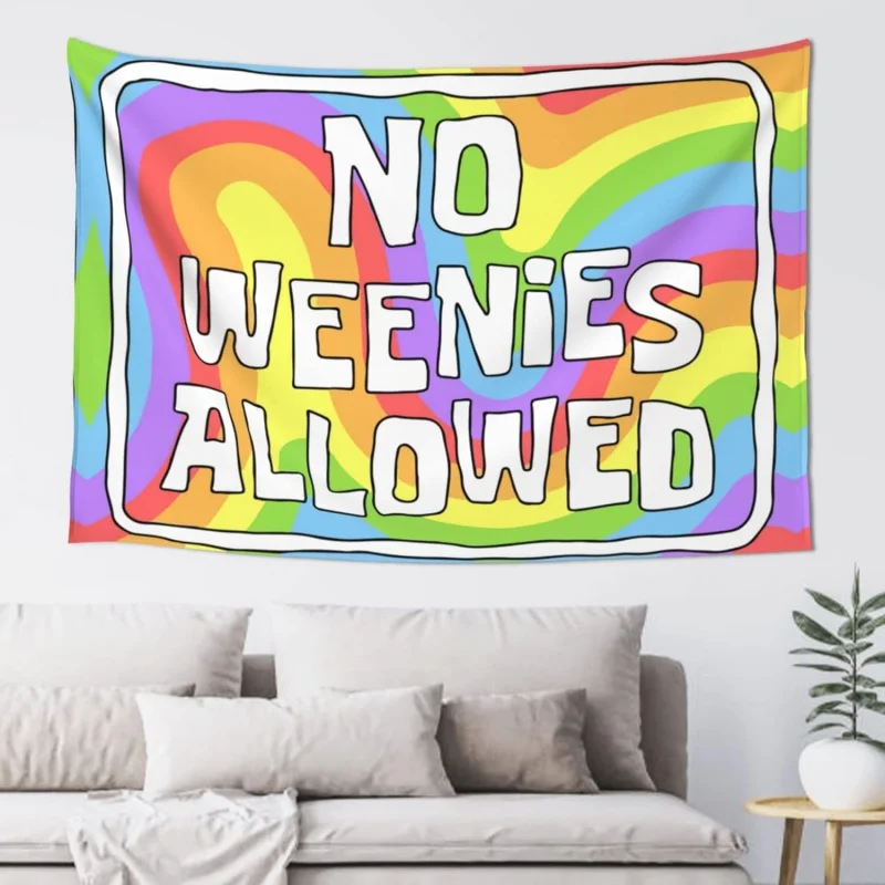 

No Weenies Allowed Psychedelic Aesthetic Tapestry For Bedroom College Dorm Home Decor Wall Hanging Meme Funny Tapestry 40"x60"