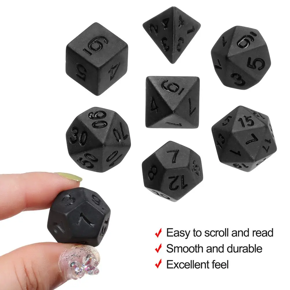 7Pcs Black Dice Set For TRPG DND Plastic Multifaceted Polyhedral Dice