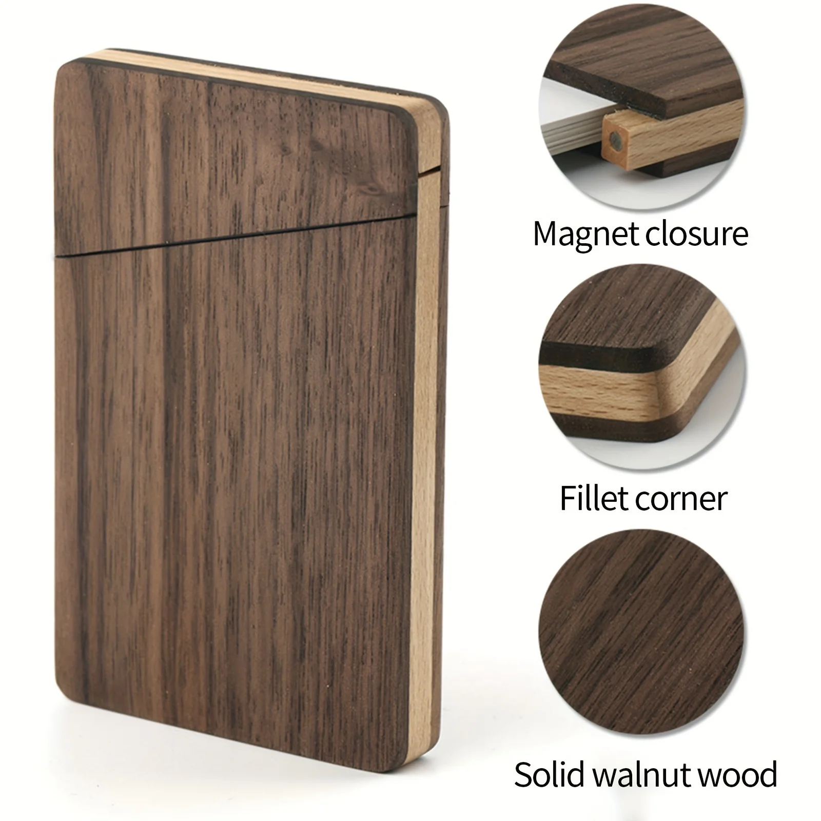 1pc Walnut Wood Artisan Crafted Business Card Holder - Handcrafted Storage Box & Organizer with Magnetic Closure for Men 2