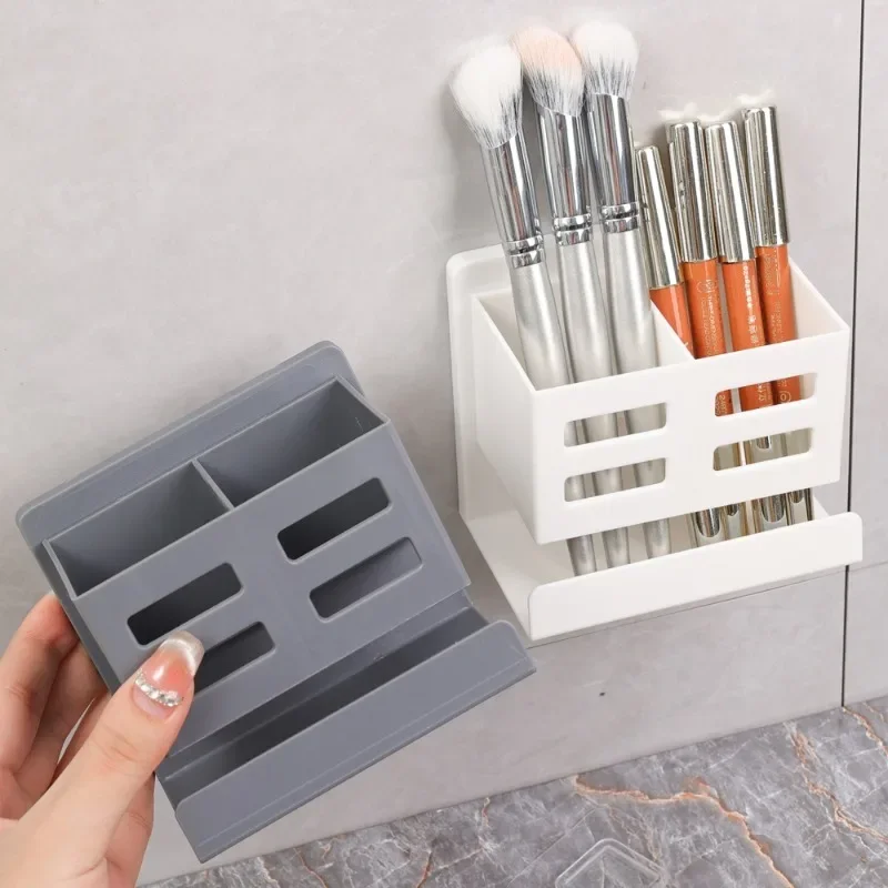 1PC Bathroom Storage Rack Kitchen Cutlery Holder Multifunctional Cosmetic Storage Box Wall-mounted Punch-free Storage Holder 4