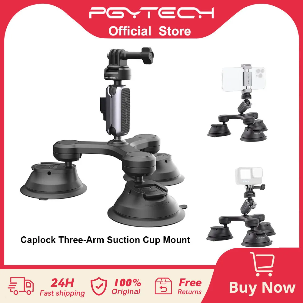 

PGYTECH CapLock Triple Suction Mount 360° Rotation Car Mount For Gopro Hero 12/11/10/9/8 DJI POCKET 3 OSMO Action 4/3/Insta360