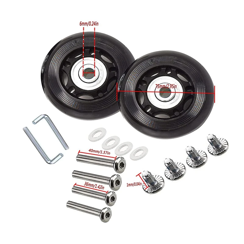 Suitcase Luggage Wheel Spare Parts Rubber Universal Wheels Swivel Caster Bearingtool (OD:75 W:24 ID:6 Axles:36/ 40Mm)