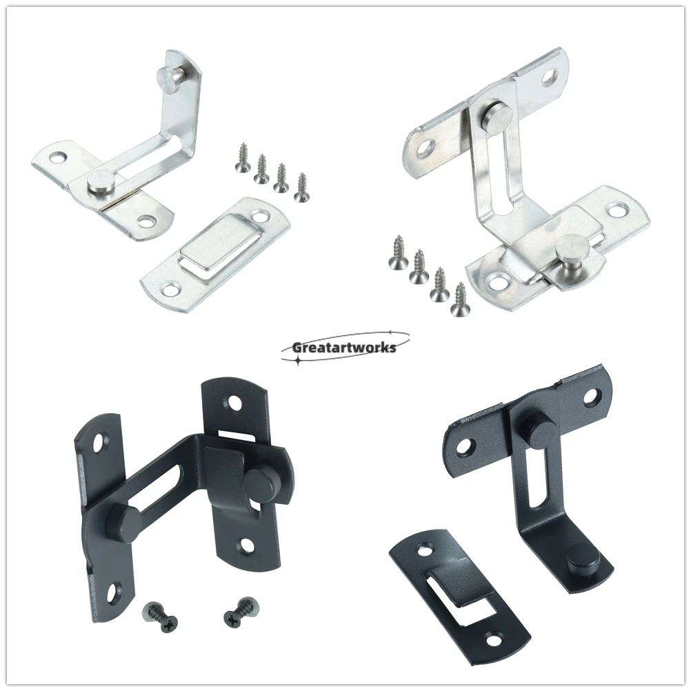 4pcs Stainless Steel Door Lock Hasp w/screw Matte Black/Brushed Silver 90° Sliding Doors Latch Buckle Window Bath Outdoor Garden