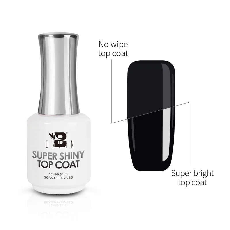 BOZLIN 15ML Super Shiny Top Coat Nail Art Gel Varnish Semi Permanent Soak Off  No Wipe UV Gel Varnish Shining Clear Top Coat 2
