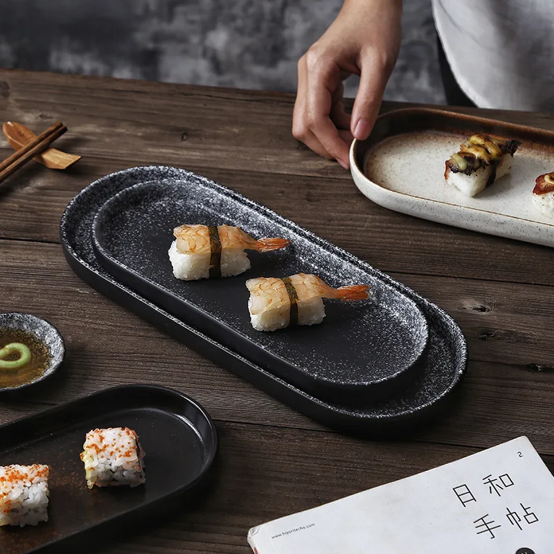 Japanese-style sushi plates, rectangular iron plate-shaped ceramic tableware, vegetable plates, creative household