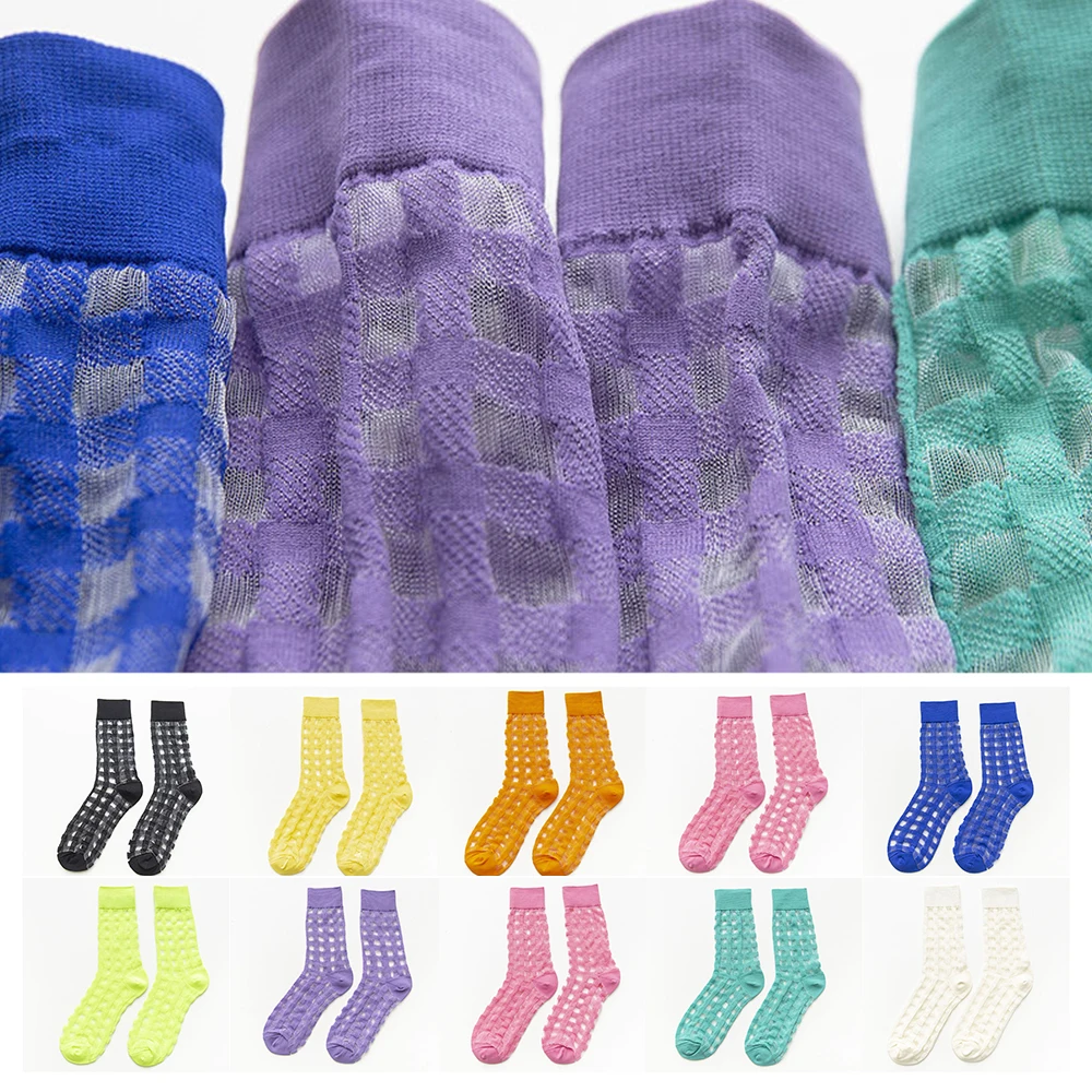 5Pairs Solid Color Transparent Crystal Silk Socks Women Spring Summer Ultra-Thin Breathable Fashionable Trend Glass Silk Socks