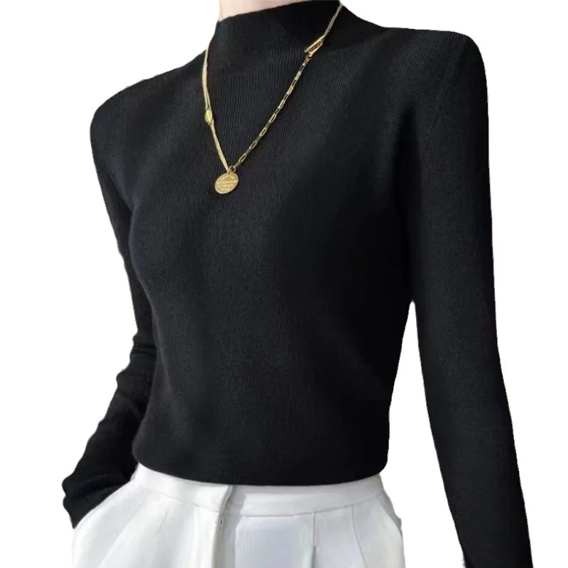 Women Long Sleeve Solid Knitted Pullover Sweater