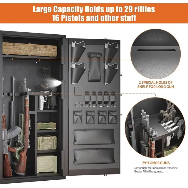 30-40 Capacity Gun Safe for Rifles and Shotguns with Rifle/Pistol Rack, Storage Pockets, Removable Shelves, Silent Operation, Ex 3