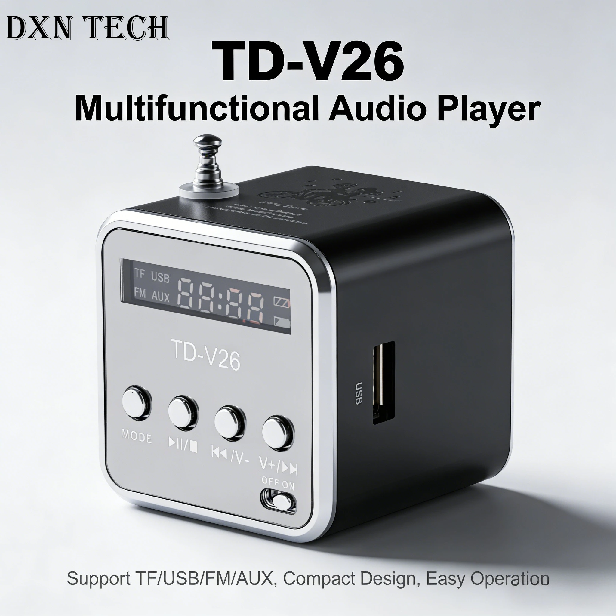 TD-V26 Draagbare mini Bluetooth-luidspreker met scherm, FM-radio, MP3-speler en ondersteuning voor TF-kaart voor laptop en telefoon_voghion.com