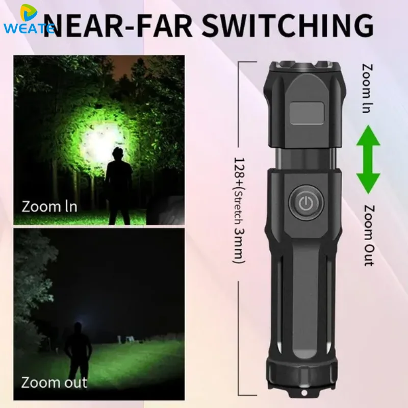 강력한 LED 손전등, 100000 루멘 전술 손전등, 충전식 USB 18650 방수 줌 낚시 사냥 LED 손전등