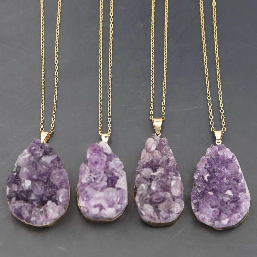 Beautiful Natural High Quality Amethyst Necklace Pendant Original Shiyuan Mine Water Drop Crystal Jewelry Ornaments 4Pcs/Lot