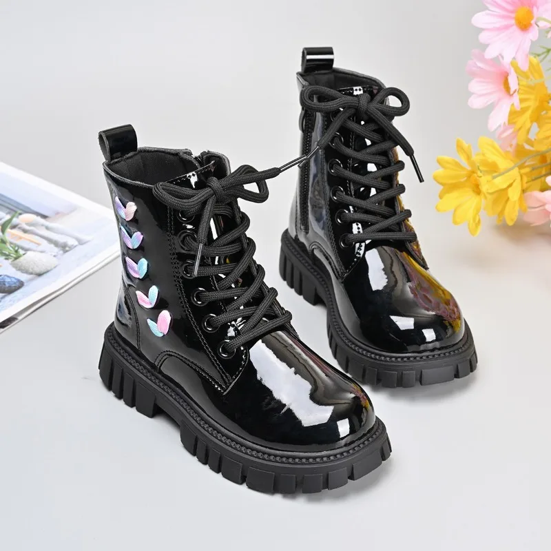 Kids Leather Boots Korean Style Versatile Children Short Boots Fashion Side Zipper 2025 Autumn New Girls Princess Boots Soft