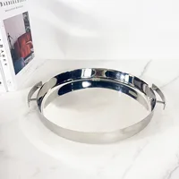 European stainless steel round mirror handle tray Modern home meal storage tray 1