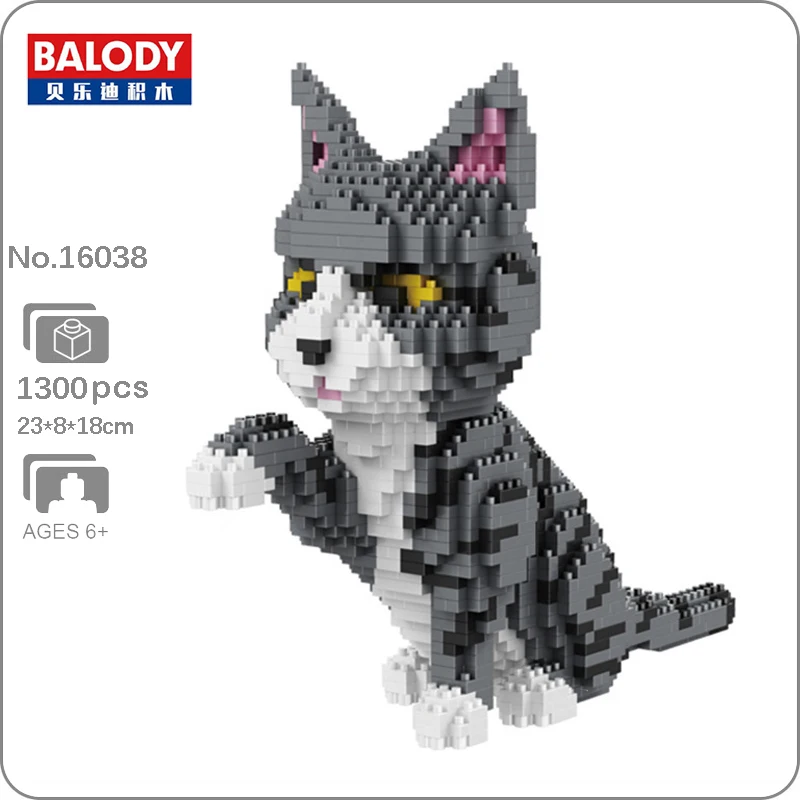 

Persian Cat Grey Kitten Animal Sit Pet Model DIY Mini Diamond Blocks Bricks Building Toy for Children Gift no Box
