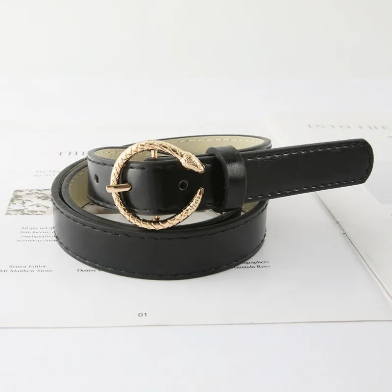Hot Girl Waistband Western Cowboy Skinny Belt Women's Fashionable Round Buckle Leather Belt Korean Style Decorative Ceinture
