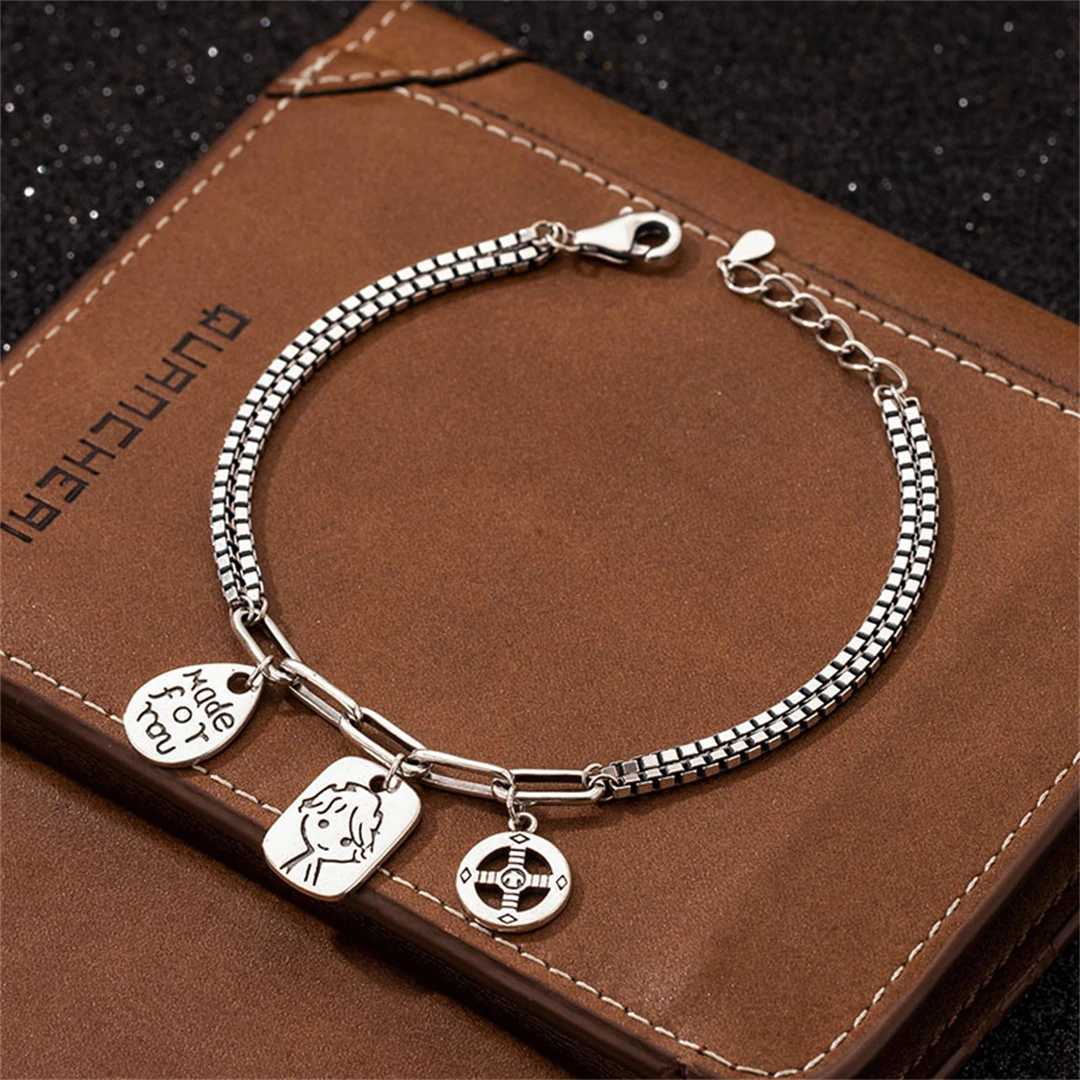 

MeiBaPJ Real S925 Sterling Silver Korean Version Doll Round Letter Bracelet Fine Fashion Jewelry for Women/Man XT