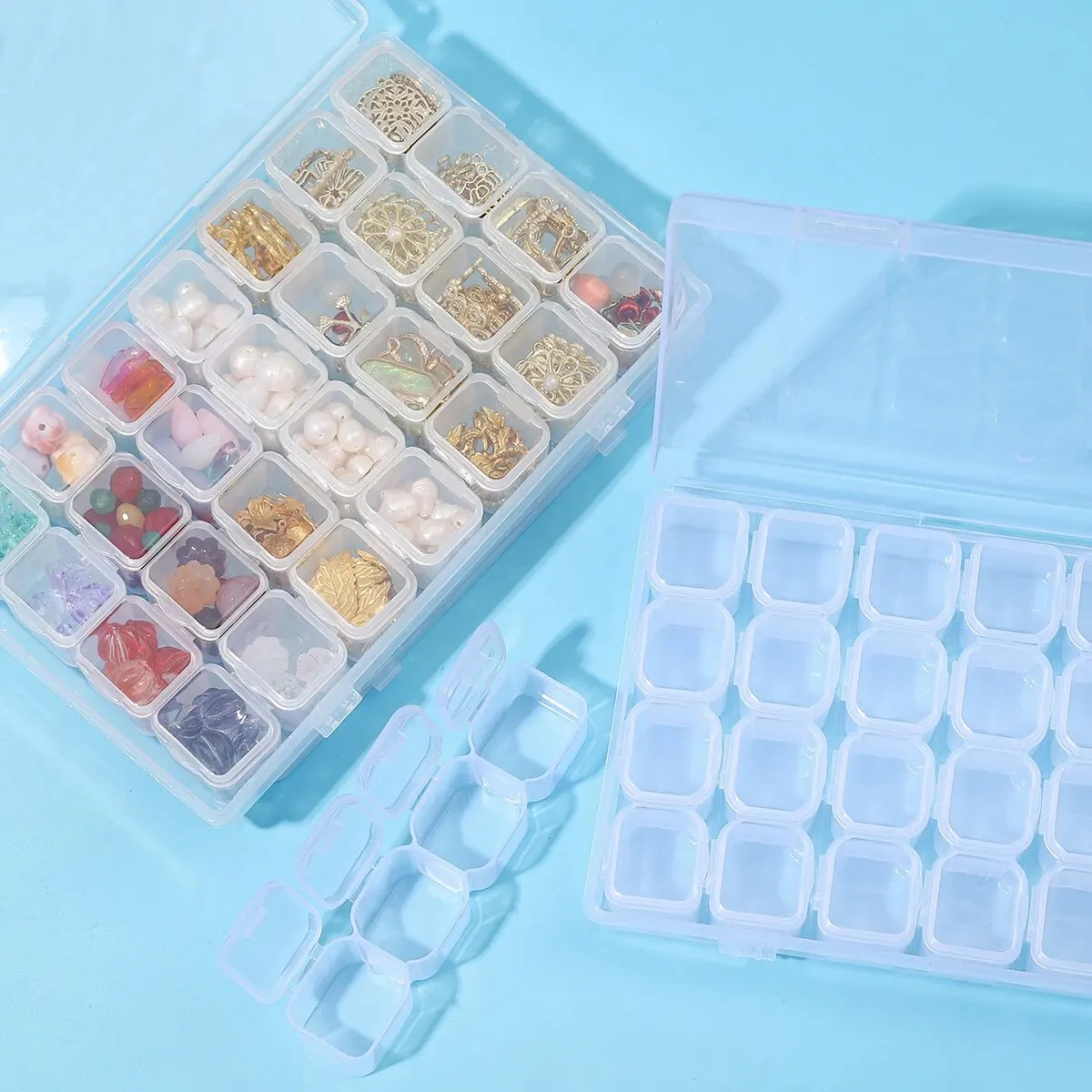 28 Grid Nail Diamond Box Plastic Empty Box Mini Detachable Decoration Pearl Small Rivet Semi Transparent Storage