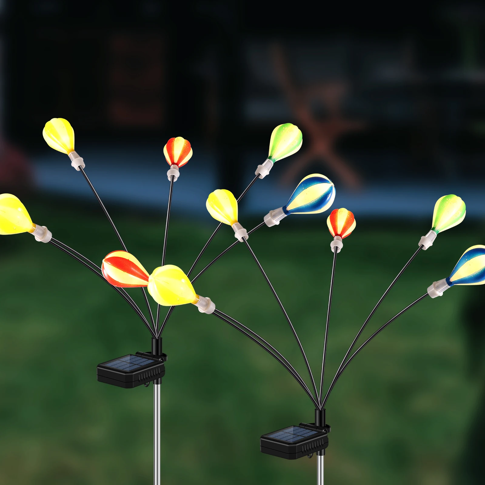 

2Pcs 6LED Hot Air Balloon Solar Lights Outdoor Starburst Swaying Solar Light IP65 Waterproof Solar Lawn Stake Light Auto On/Off