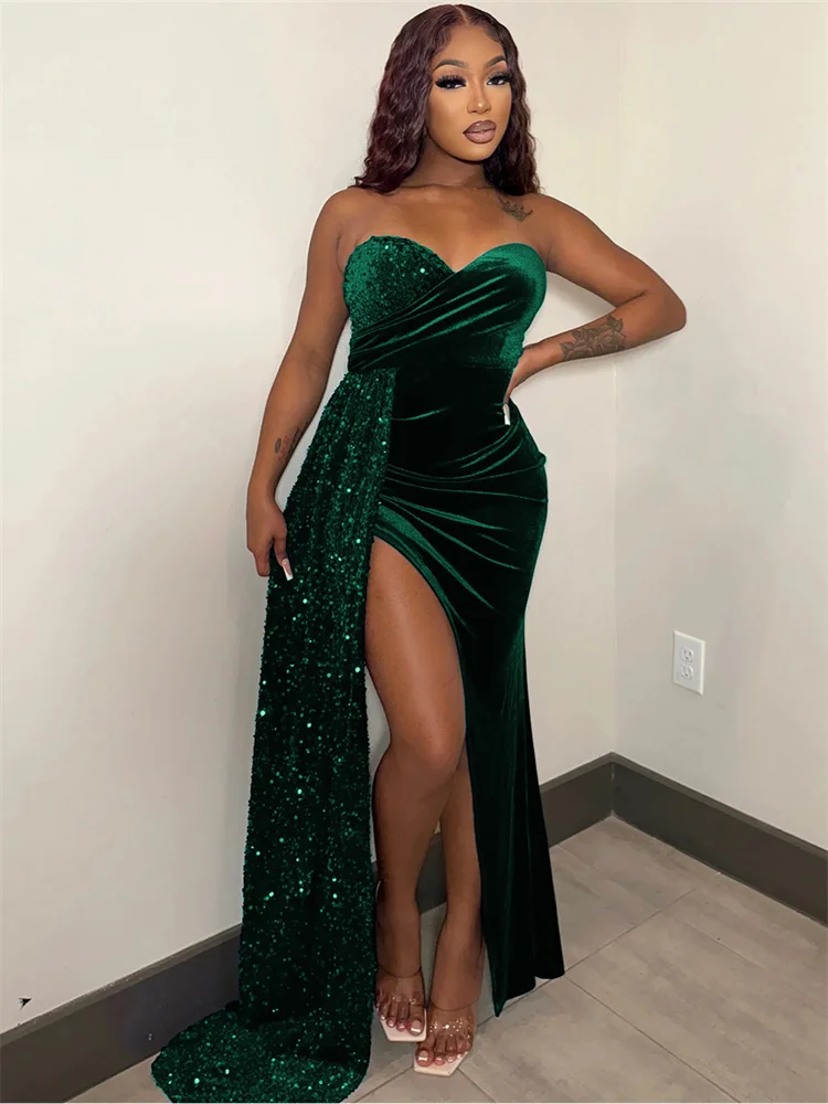 Wmstar Sexy Patchwork Dress Swing Wrap Breast Split Off Shoulder Maxi Vestidos Ruched Sleeveless Nightclub Party Women Dresses