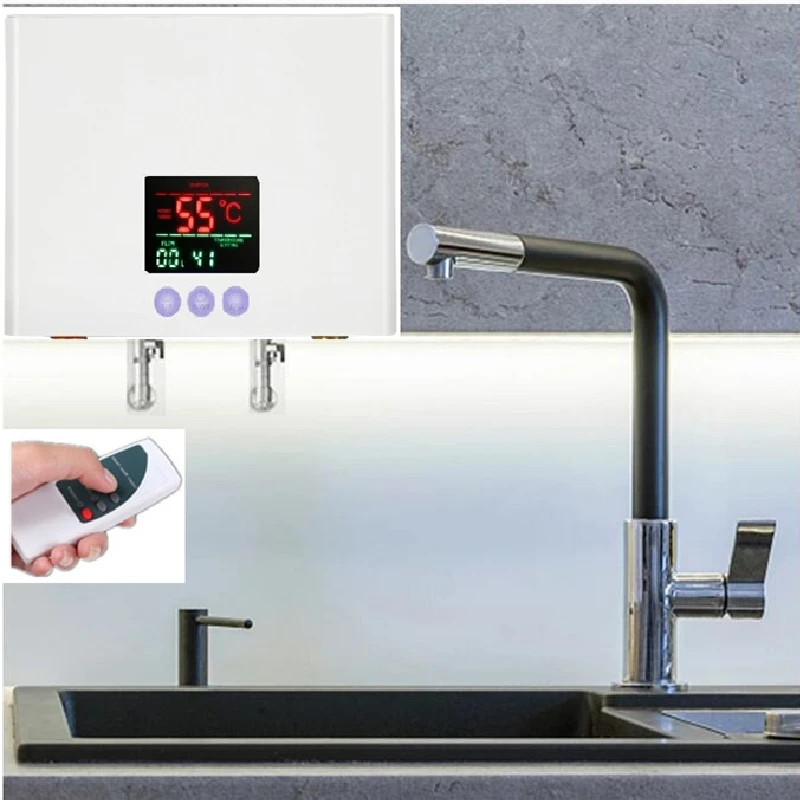 110V 220V Instant Water Heater Kitchen Bathroom Wall Mounted Electric Water Heater LCD Temperature Display with Remote Control 4
