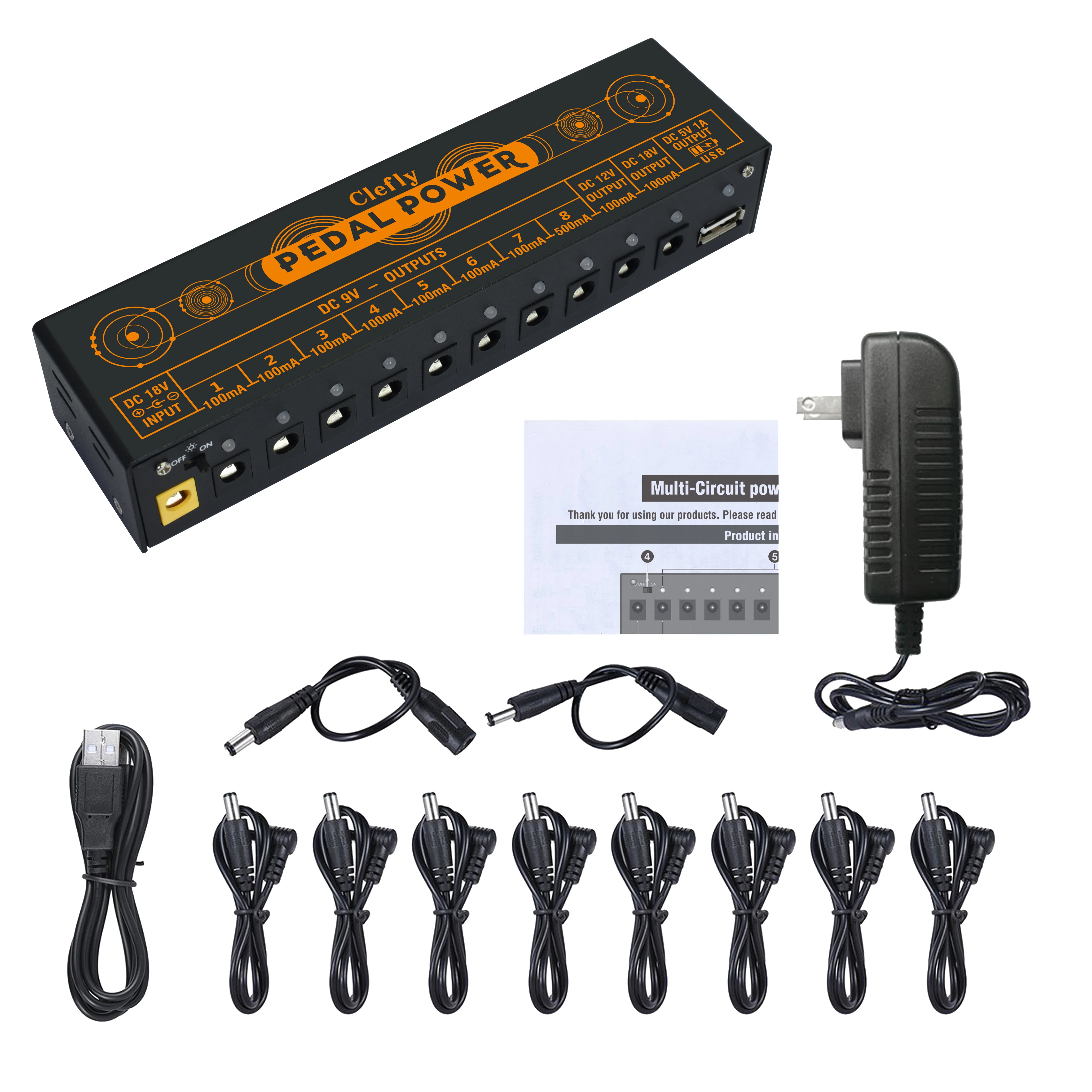 

Clefly Pedal Power Supply Update Output Multi Circuit Power Supply For Guitar Pedal 10 Ways 9V/12V/18V DC Outputs & 1 Way 5V USB