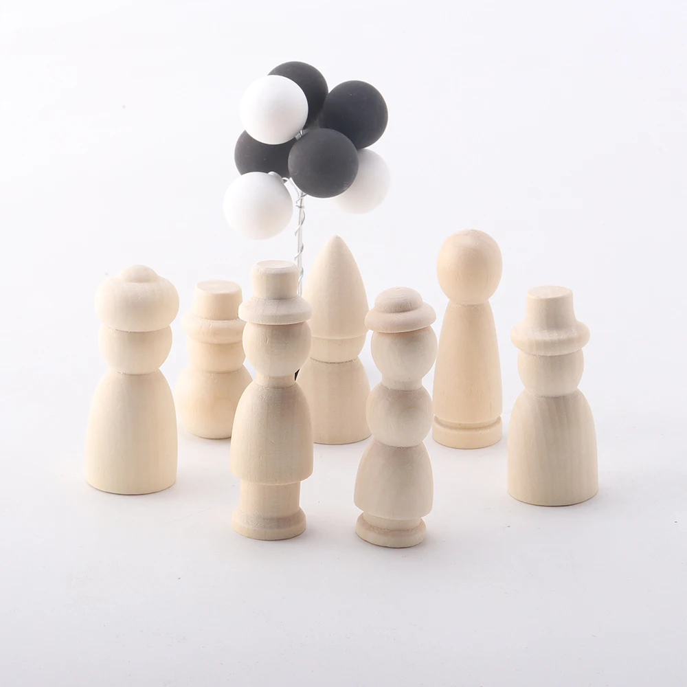 7pcs 자연 색상 미완성 된 나무 말뚝 인형 Diy 수제 재료 멀티 모양의 예술 페인트 홈 파티 장식 액세서리
