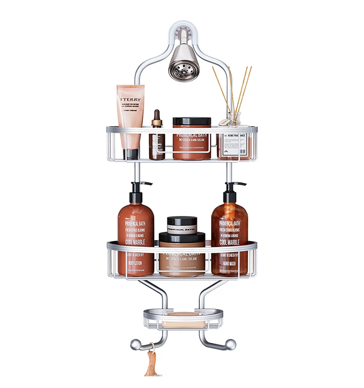 Description Picture 5 of itemShower Room Shelf With Hooks Bathroom Accessories Shower Caddy Hanging Rack Aluminum Wall Basket Shampoo Towel Storage Organizer