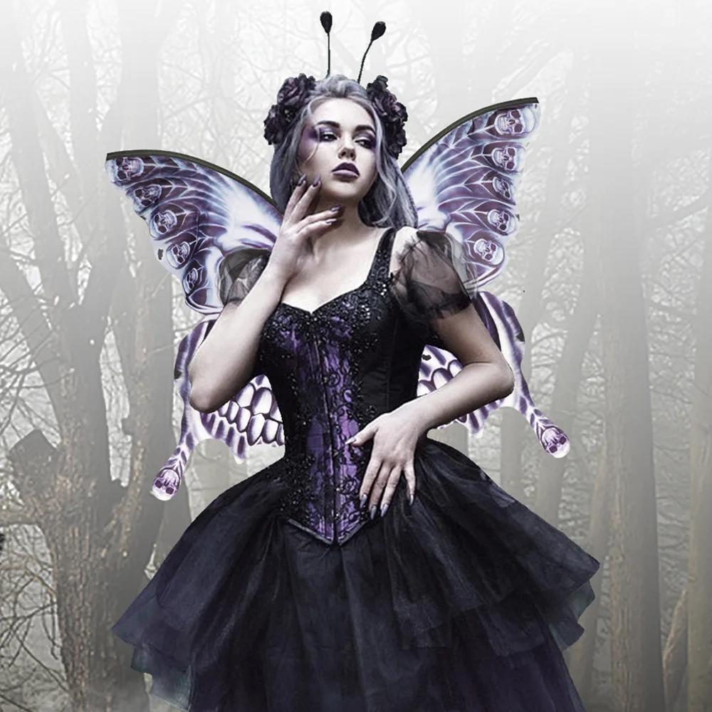 

Halloween Skull Wings Carnival Cosplay Costume Props Skull Printed Butterfly Wings Adult Children's Props Halloween Decoration
