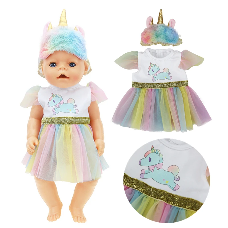 43 cm Doll Clothes Lovely Unicorn Dress with Eyeshade 17 Inch Doll Outfit New Baby Born Accessories Dolls for Kids Girl Gift lovely newborn baby hat cotton bonnet baby beanie hat new born gift for girls boys cap newborn photo accessories