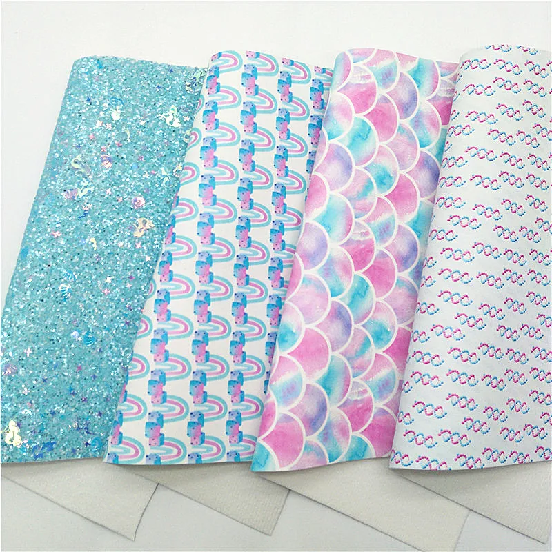Description Picture 3 of itemMermaid Glitter Leather Sheets Rainbow Fish Scales DNA Custom Synthetic Leather Fabric Sheets For Bows DIY 21x29CM Q1210