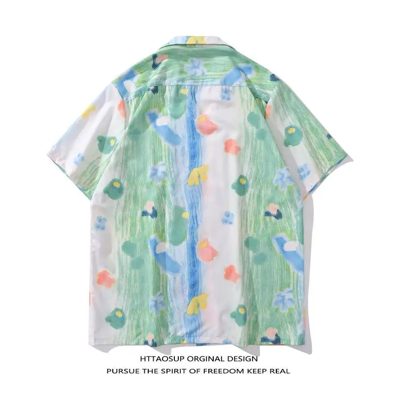 Tie Dyeing Cuba Collar Vintage Men Women Shirt Short Sleeve Casual Shirts for Man Women Beach Shirts