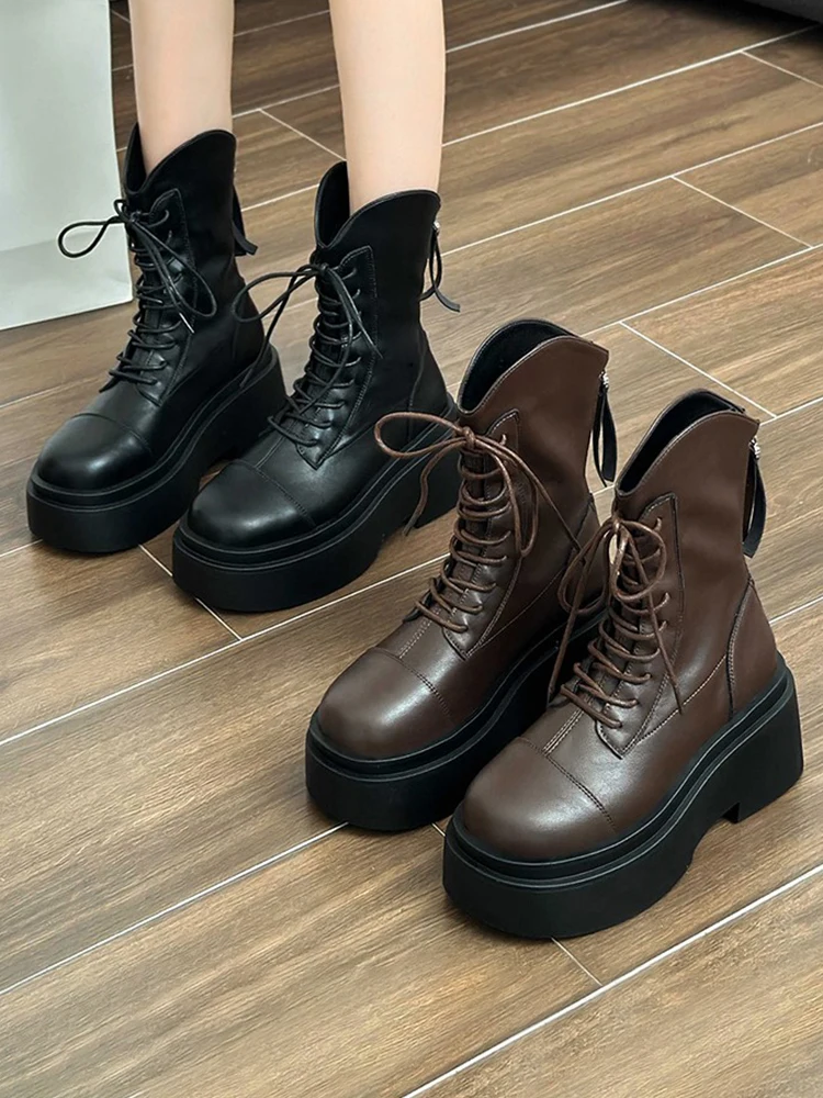 

Женские резиновые ботинки на шнуровке, с круглым носком, Роскошные Дизайнерские ботильоны на плоской подошве, рок стиль, 2023