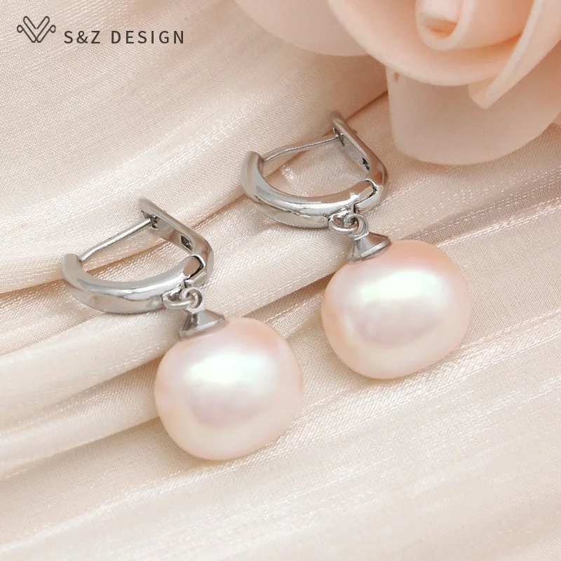 S&Z DESIGN New Fashion Round Rectangle Simulated-pearl Bead Drop Earrings Jewelry Sets For Women 585 Rose Gold Color Necklace