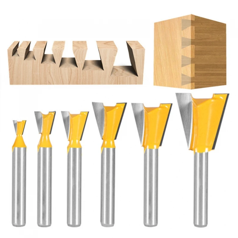 

6pcs/set Cutting Diameter 1/4inch Shank Carbide Rabbet Router Bits for Woodworking, Tungsten Alloy Slotting Router Bit Set