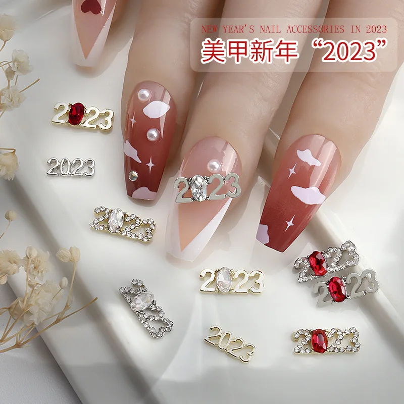 

5pcs/10pcs New Year Luxury Diamond 3D Nail Charm 2023 Alloy Nail Art Rhinestones Jewelry Decorations Manicure Charms Suppliers