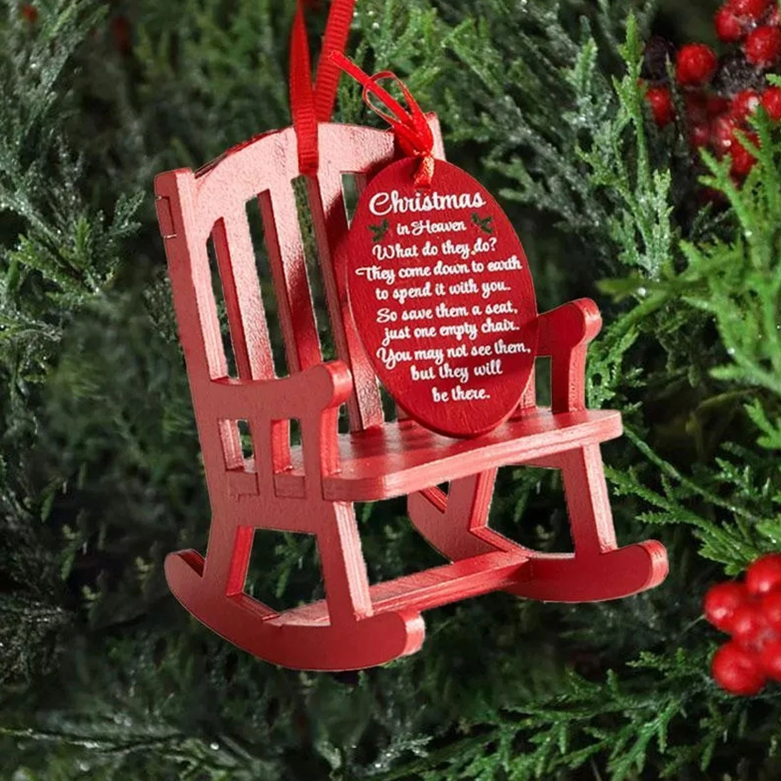 Weihnachten im Himmel Denkmal Ornament Mini Holz Schaukel stuhl mit sinnvoll für Weihnachten im Himmel – Detail 4