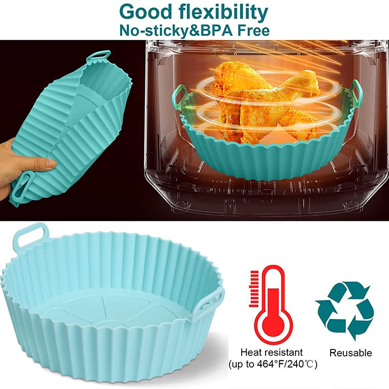 Cesta de silicona para freidora de aire de 2 piezas, molde de silicona para  horno, bandeja para hornear Pizza, cesta de pollo frito, sartén  reutilizable, accesorios de revestimiento