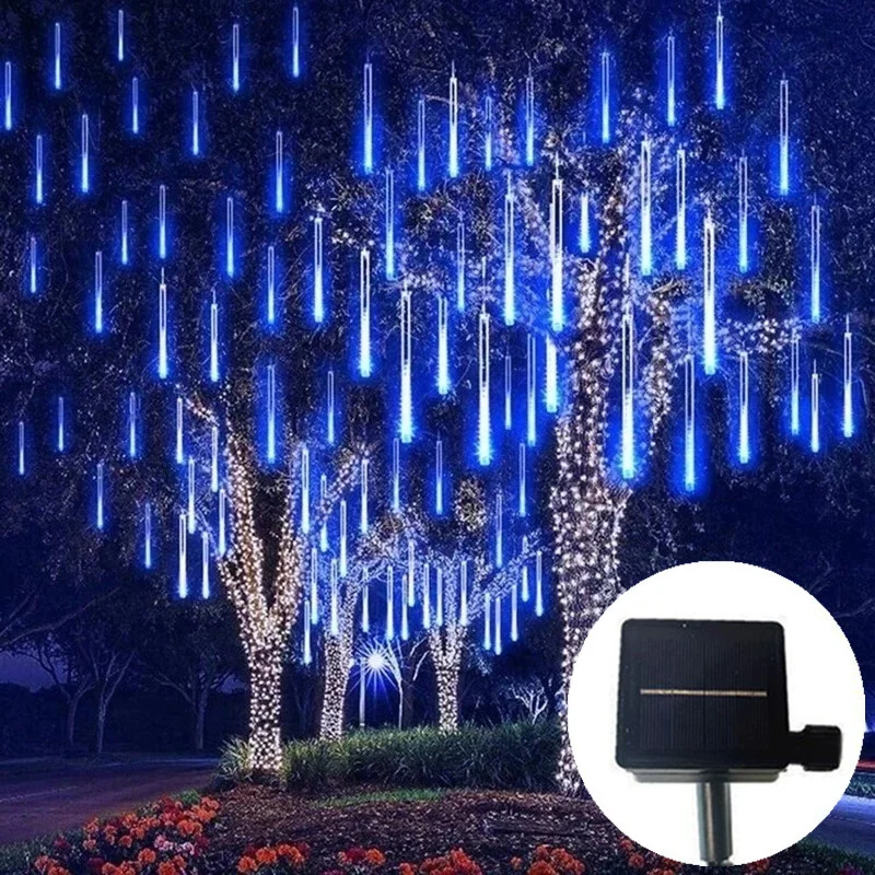 Solar LED Lighting Meteor Shower String Lights 8 Tubes Holiday Lights Christmas Tree Outdoor Garland Wedding Garden Decoration