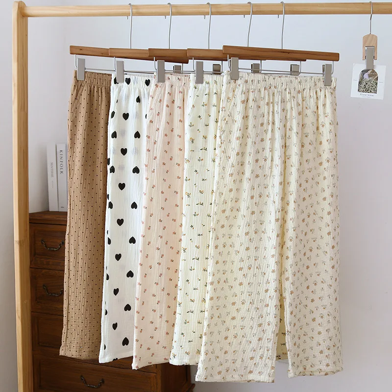 

Women's Summer Printed Cropped Pants Thin and Loose Size Spring and Autumn Home Women Sleepwear Pants Cotton Pajamas Trousers