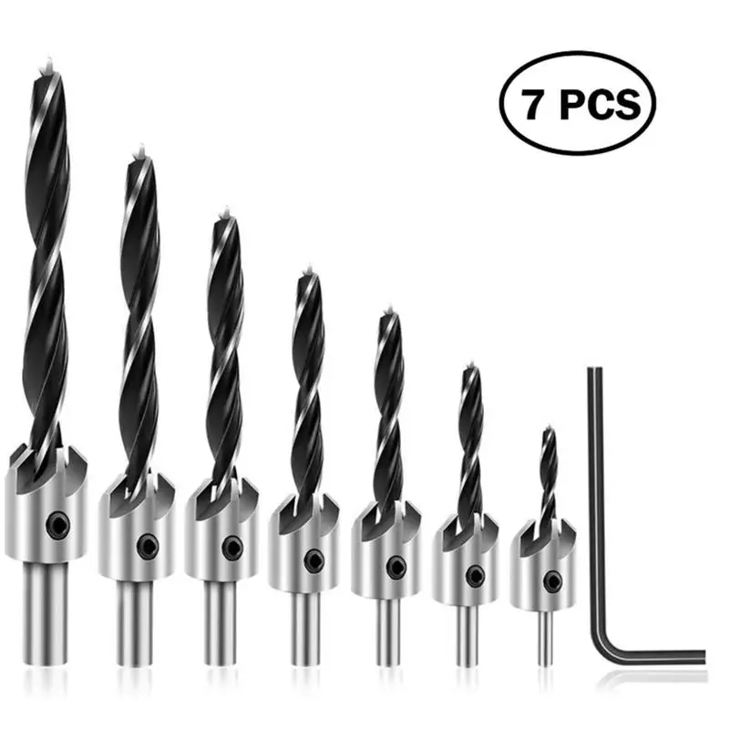 

7PCS 310mm Countersink Drill Bit HSS Drill Bit Set With Adjustable Woodworking Chamfering Counter Bits Perfect For Plastic Wood