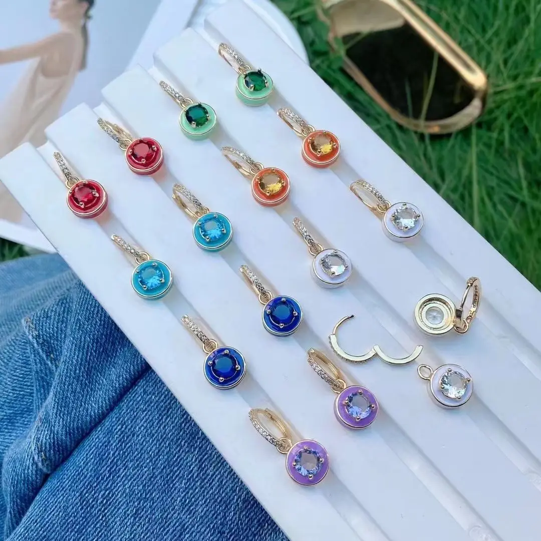 

5 Pairs, Round Zircon Enamel Hoop Earrings For Women Korean Girl Jewelry Gifts 2022 Christmas Gift