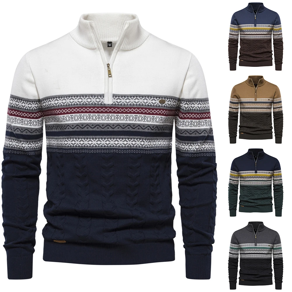 

New Autumn High Quality Versatile Retro Trendy European Size Half Zipper Men'S Warm Winter Mens Sweater Casual Men Sweater